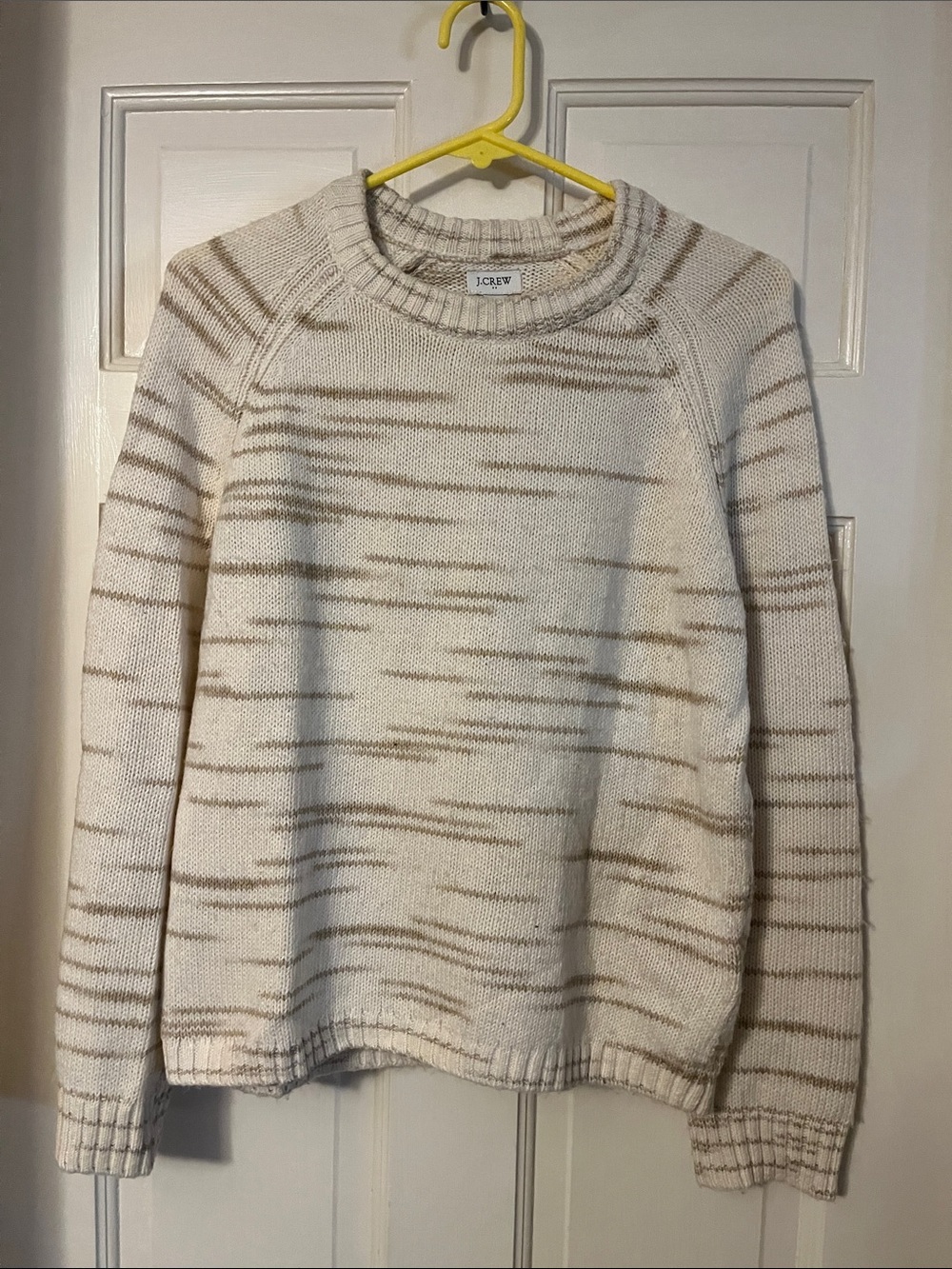 J. Crew Cream Sweater with Tan Marled Stripes